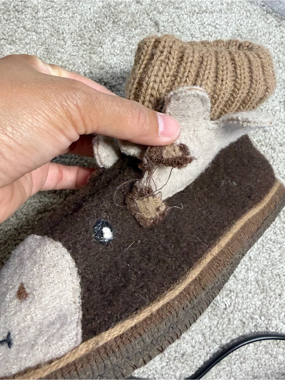 Garnet Hill Kids 100% Boiled New Wool Moose Slipper Boots in Brown 2